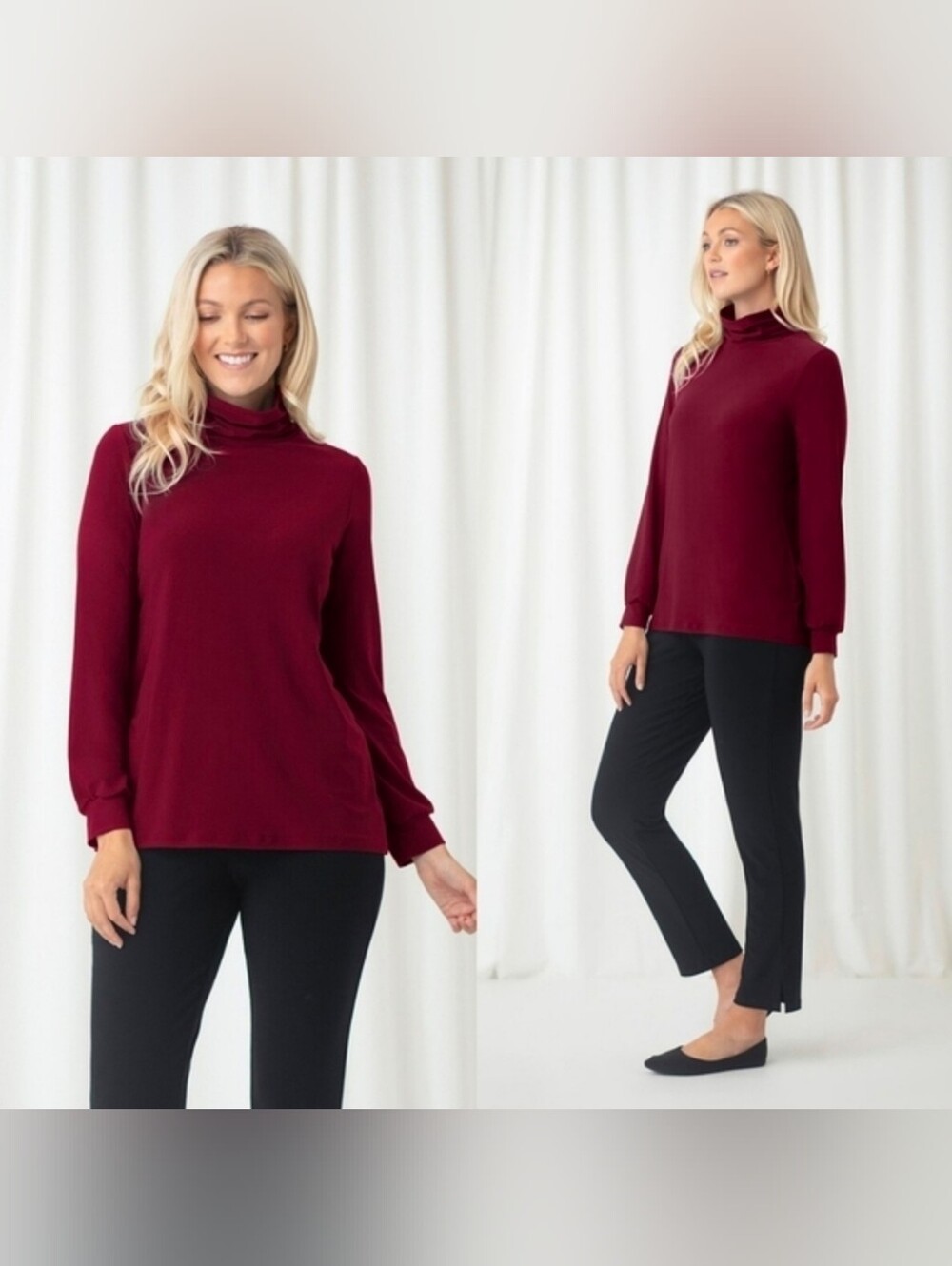 Sympli Turtle Neck Gathered Sleeve Top